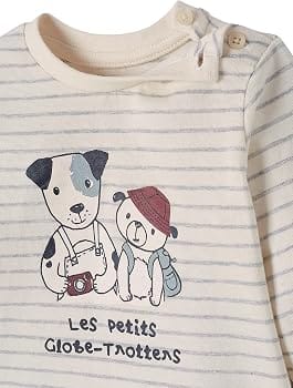 VERTBAUDET KIDS STRIPED DOG & TEDDY PRINT T-SHIRT | WHITE