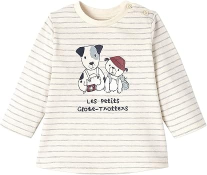 VERTBAUDET KIDS STRIPED DOG & TEDDY PRINT T-SHIRT | WHITE