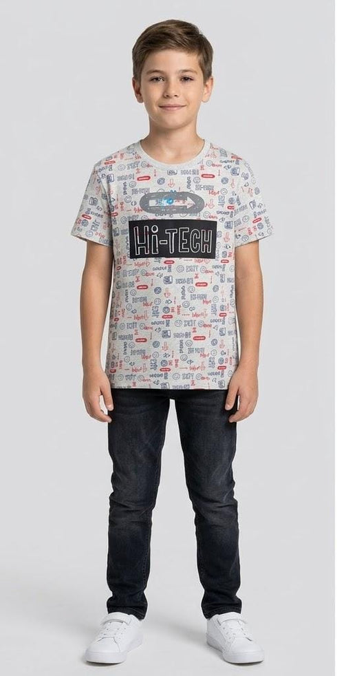 TEX KIDS PREMIUM LIGHT GREY HI-TECH GRAPHIC PRINT T-SHIRT