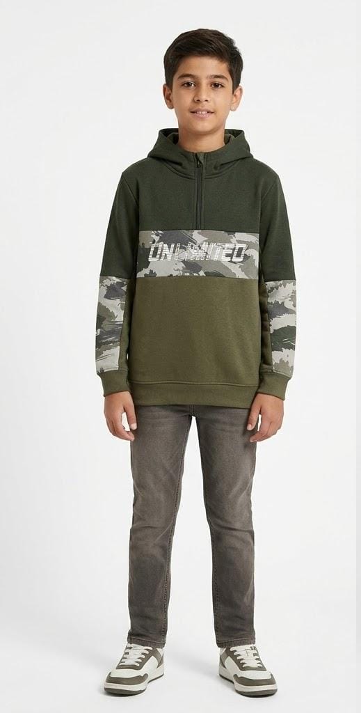 GEORGE KIDS CAMO PRINT HOODIE | ARMY GREY