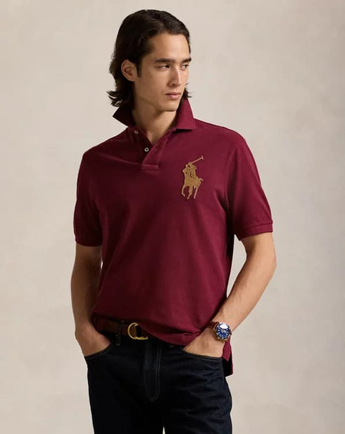 RALPH LAUREN - CUSTOM SLIM FIT LEATHER - PONY POLO SHIRT | MAROON