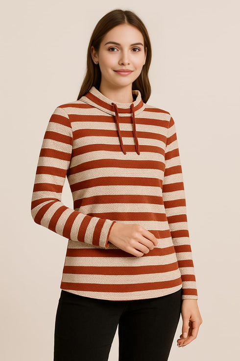 LAURA TORELLI STRIPTED PRINTED WOMEN'S TOP | RED / WHITE