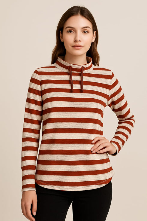 LAURA TORELLI STRIPTED PRINTED WOMEN'S TOP | RED / WHITE