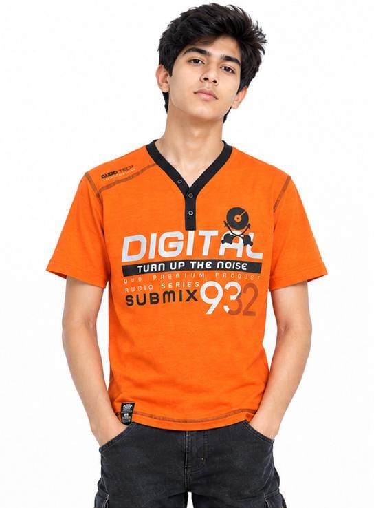 C&A ORANGE V-NECK T-SHIRT WITH FRONT GRAPHIC | ORANGE