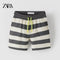 ZARA-GREEN STRIPED PLUSH JERSEY BERMUDA SHORTS