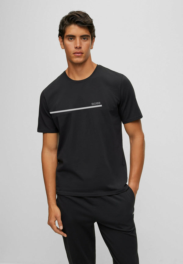 HUGO BOSS COTTON JERSEY REGULAR-FIT T-SHIRT WITH STRIPES AND LOGO | BLACK