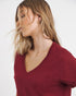 MOOKEE WOMEN'S BURGUNDY V-NECK COTTON T-SHIRT | SLEEVE TEE MAROON