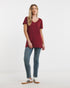 MOOKEE WOMEN'S BURGUNDY V-NECK COTTON T-SHIRT | SLEEVE TEE MAROON