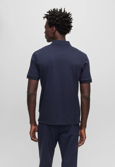 HUGO BOSS MERCERISED-COTTON POLO SHIRT WITH CONTRAST LOGO | NAVY