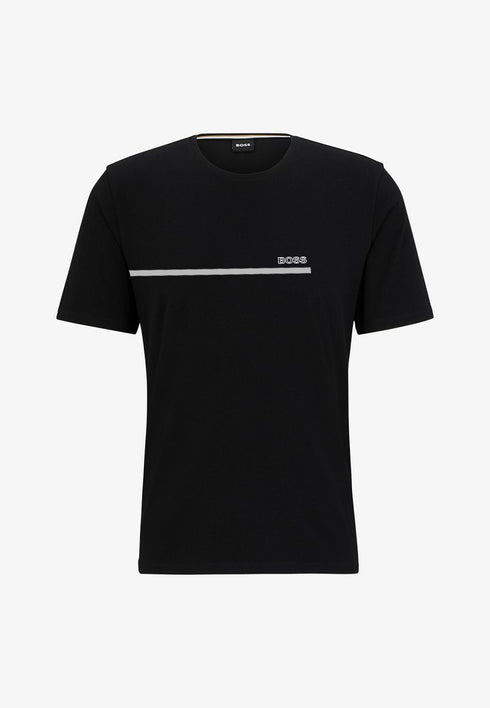 HUGO BOSS COTTON JERSEY REGULAR-FIT T-SHIRT WITH STRIPES AND LOGO | BLACK