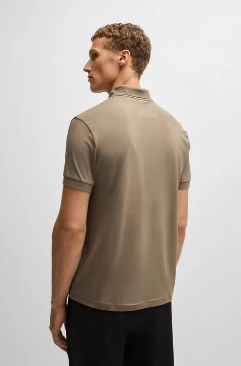 HUGO BOSS beige polo shirt with logo, stretch cotton, premium fit.