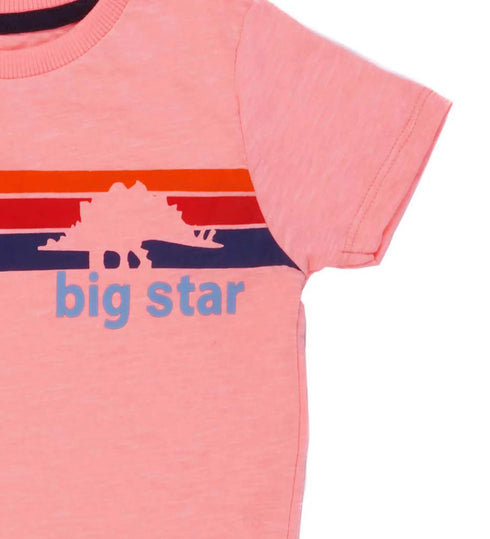 BIG STAR multicolor boys' t shirt in pink with a round neck design.