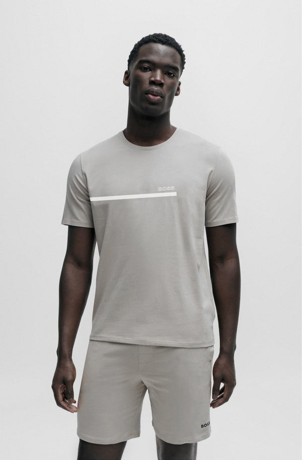 HUGO BOSS COTTON JERSEY REGULAR-FIT T-SHIRT WITH STRIPES AND LOGO | LIGHT GREY