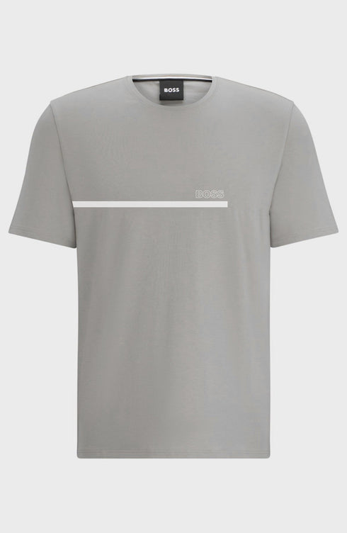 HUGO BOSS COTTON JERSEY REGULAR-FIT T-SHIRT WITH STRIPES AND LOGO | LIGHT GREY