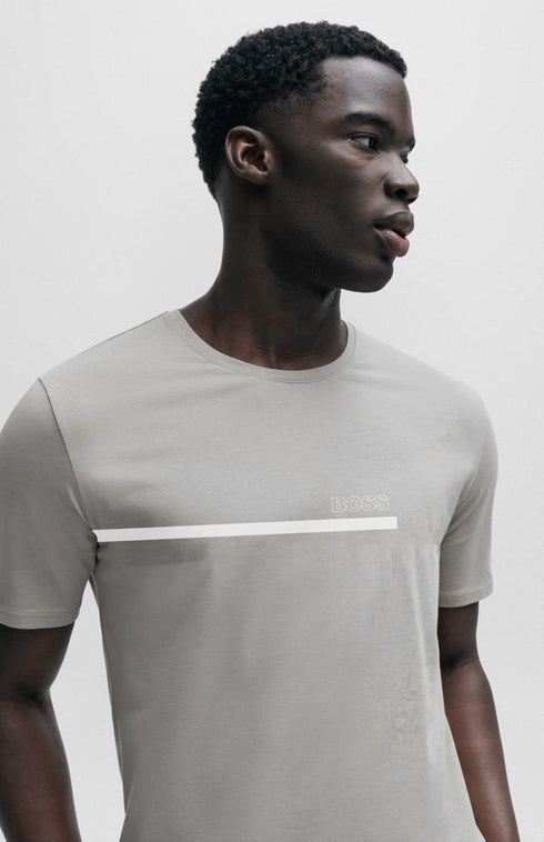 HUGO BOSS COTTON JERSEY REGULAR-FIT T-SHIRT WITH STRIPES AND LOGO | LIGHT GREY