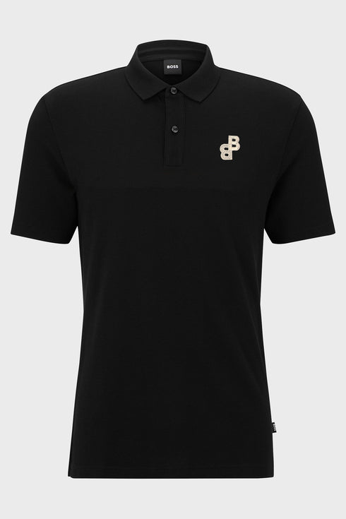 HUGO BOSS REGULAR-FIT POLO SHIRT WITH EMBROIDERED LOGO | BLACK