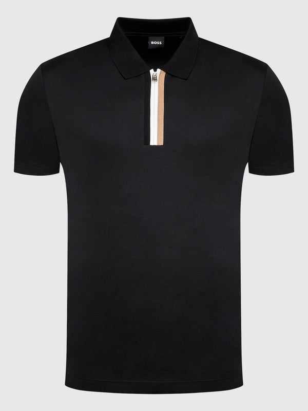 HUGO BOSS MERCERISED-COTTON POLO SHIRT | BLACK