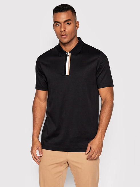 HUGO BOSS MERCERISED-COTTON POLO SHIRT | BLACK