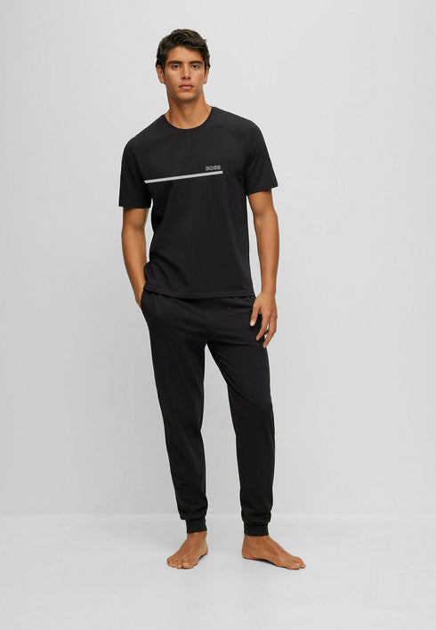 HUGO BOSS COTTON JERSEY REGULAR-FIT T-SHIRT WITH STRIPES AND LOGO | BLACK