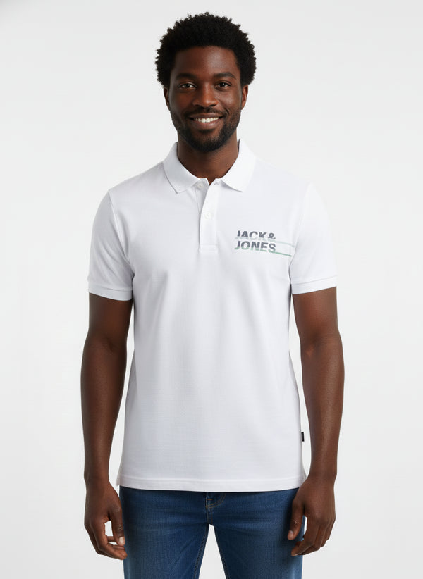 JACK & JONES MEN’S CLASSIC WHITE PREMIUM POLO