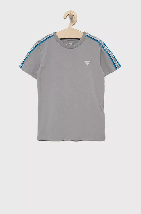 Guess Kids Striped T-Shirt in Grey – Soft, breathable cotton tee with stylish stripes. Perfect for everyday wear. Shop trendy kids' t-shirts now!