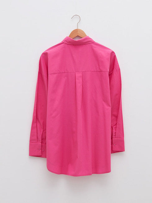 LCW CASUAL BUTTONED PRINTED LONG SLEEVE POPLIN WOMEN'S SHIRT | PINK