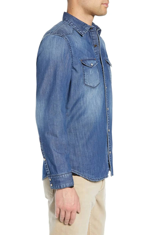 Andrew Charles men's blue denim shirt – trendy, stylish, and comfortable.
