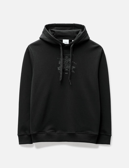 BURBERRY EMBROIDERY LOGO HOODIE WITH SILICONE PATCH | BLACK