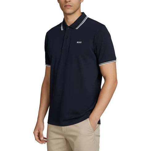 HUGO BOSS REGULAR-FIT POLO SHIRT WITH EMBROIDERED LOGO | NAVY
