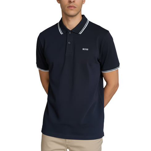 HUGO BOSS REGULAR-FIT POLO SHIRT WITH EMBROIDERED LOGO | NAVY