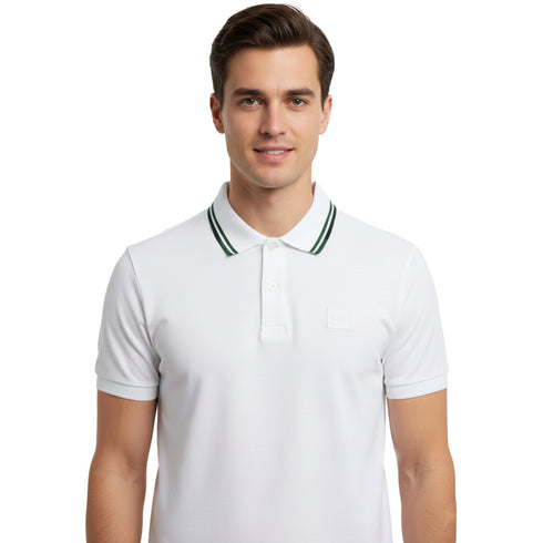 HUGO BOSS POLO SHIRT WITH EMBROIDERED LOGO | WHITE
