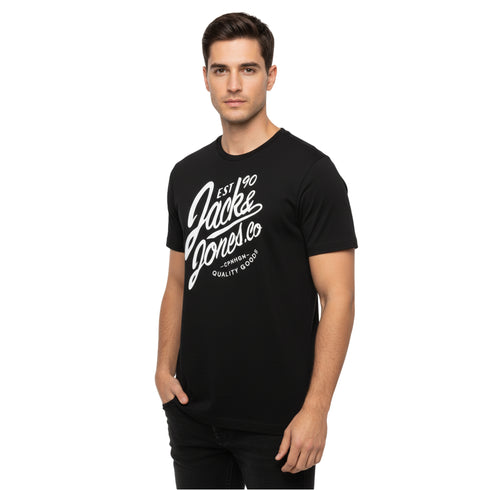 JACK & JONES MEN PRINTED ROUND NECK T-SHIRT | BLACK