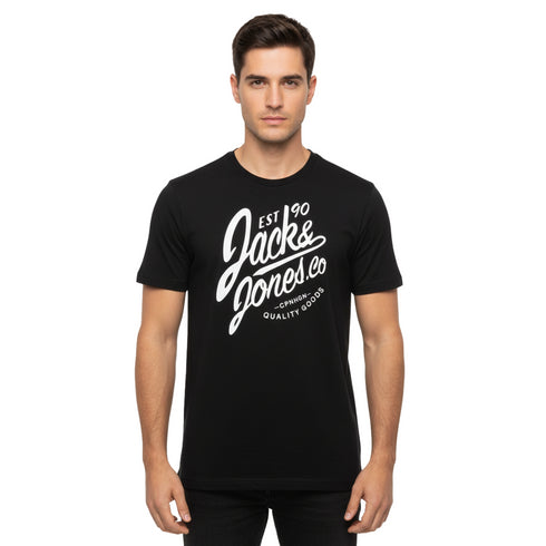 JACK & JONES MEN PRINTED ROUND NECK T-SHIRT | BLACK