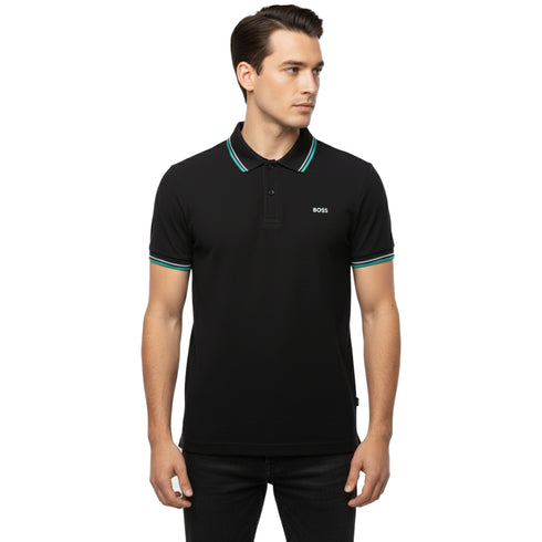 HUGO BOSS REGULAR-FIT POLO SHIRT WITH EMBROIDERED LOGO | BLACK