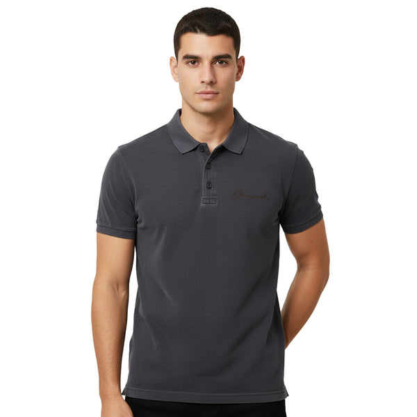 JACK & JONES ORIGINALS SIGNATURE POLO SHIRT | CHARCOAL BLACK