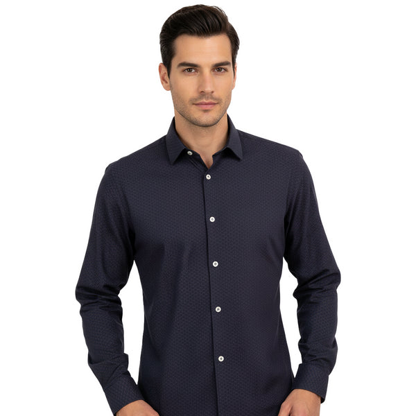 NEXT CLASSIC DOTTED PRINT-SLIM FIT-CASUAL SHIRT | BLACK