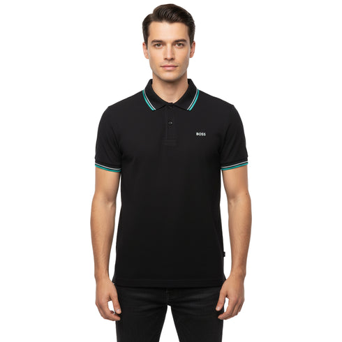 HUGO BOSS REGULAR-FIT POLO SHIRT WITH EMBROIDERED LOGO | BLACK