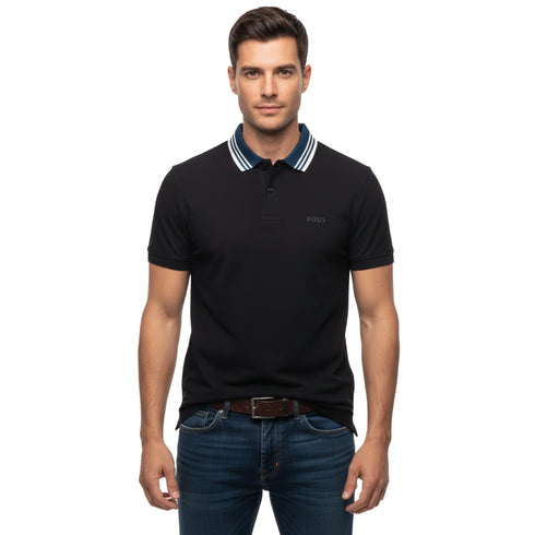 HUGO BOSS REGULAR-FIT POLO SHIRT WITH BOSS LOGO | BLACK