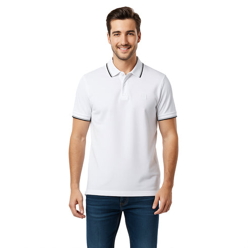 HUGO BOSS POLO SHIRT WITH EMBROIDERED LOGO | WHITE