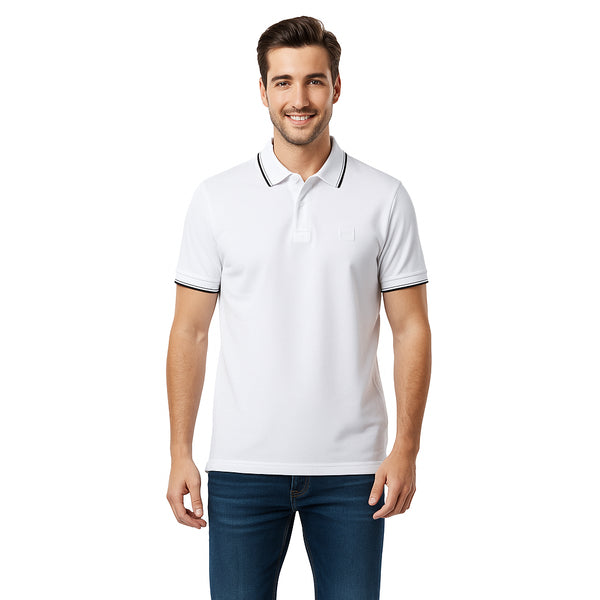 HUGO BOSS POLO SHIRT WITH EMBROIDERED LOGO | WHITE
