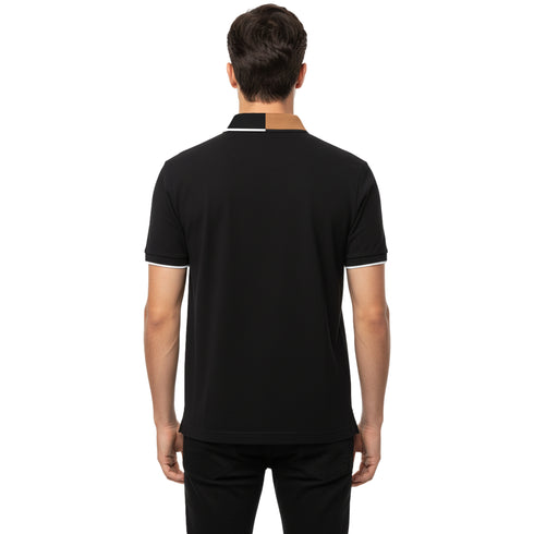 HUGO BOSS REGULAR FIT LOGO-PATCH POLO SHIRT IN COTTON MERERISED | BLACK