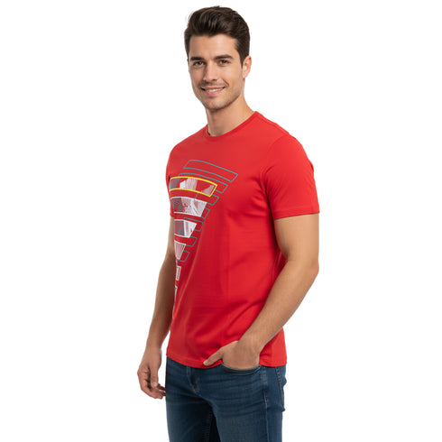 ARMANI EXCHANGE WHITE BOX PATTERN TEE | RED