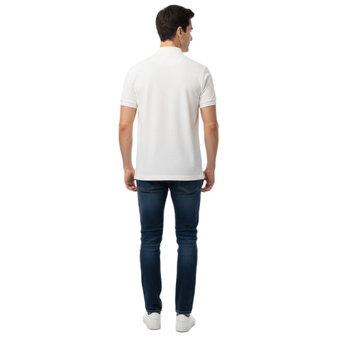 LACOSTE – CLASSIC POLO SHIRT WITH STRIPED COLLAR & EMBROIDERED LOGO | WHITE