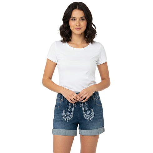 Women's Embroidered Denim Short,Dark Blue