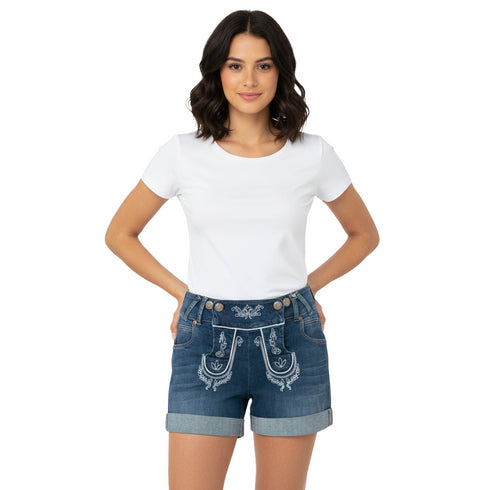 Women's Embroidered Denim Short,Dark Blue