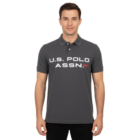 U.S POLO ASSN PIQUE PRINTED GRAPHIC POLO-MENS | DARK GREY