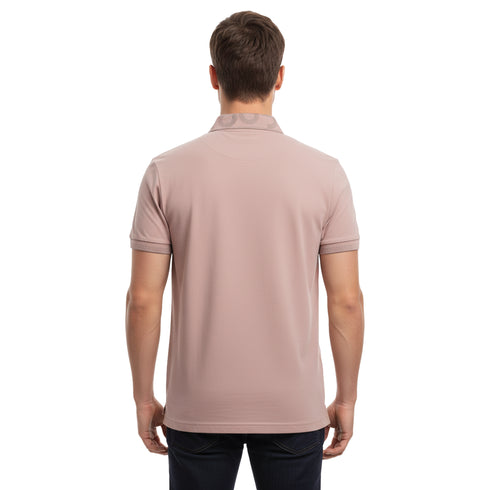 HUGO BOSS METALLIC PATCH LOGO AND SIGNATURE PRINT | LIGHT PEACH