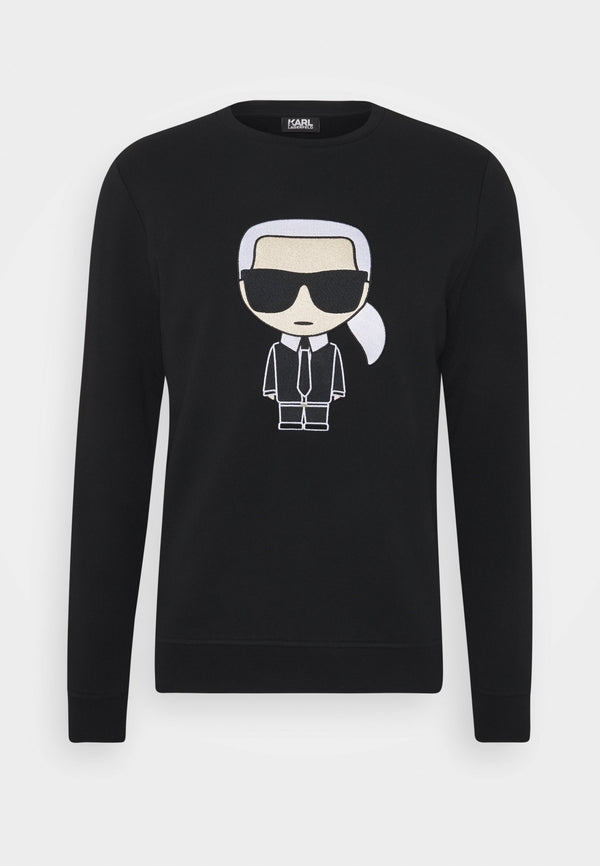 KARL LAGERFELD PRE-OWNED SWEATSHIRT - EMBROIDERED & LEATHER | BLACK