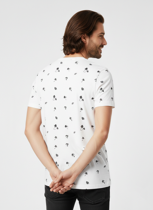 JACK & JONES MEN’S WHITE PRINTED T-SHIRT WITH CONTRAST POCKET | WHITE