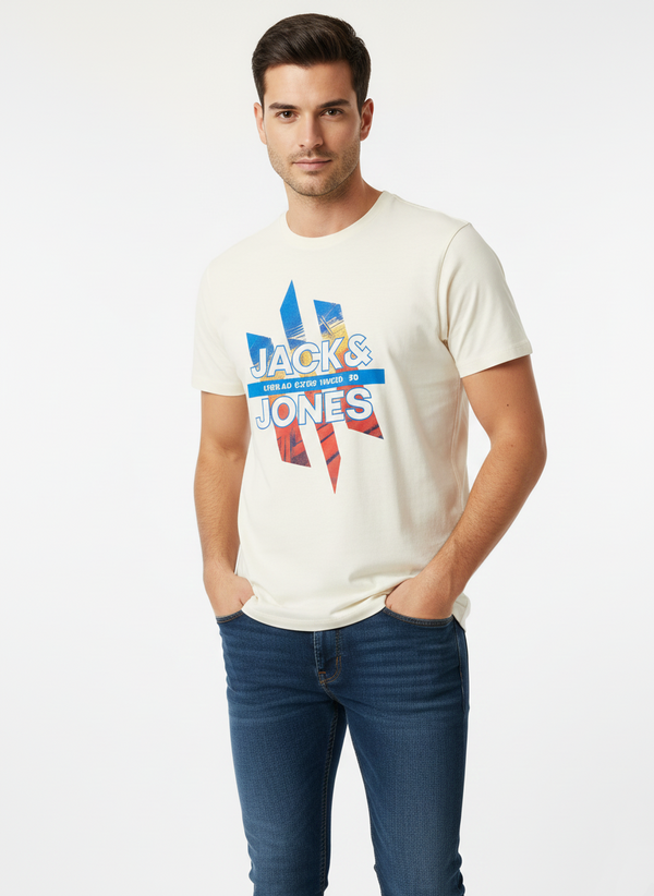 JACK & JONES PREMIUM GRAPHIC T-SHIRT FOR MEN | BEIGE